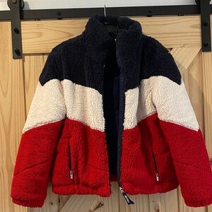 Tommy Hilfiger Red, White, and Black Colorblock Jacket, size XL